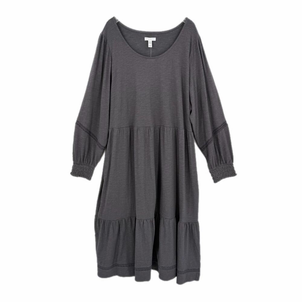 Canyon Retreat PLUS NEW Charcoal Crochet Boho Western Midi Cozy Lagenlook Dress